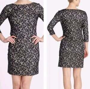 Tahari ASL TRACEY Lace Overlay Floral 3/4 Sleeve Mini Sheath Dress Women's 8 LBD